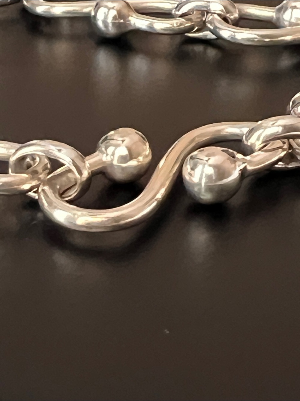 Silver 7.5 inch S-Shaped Solid Toggle Bracelet with Polished Ball Accents - Picture 8 of 11